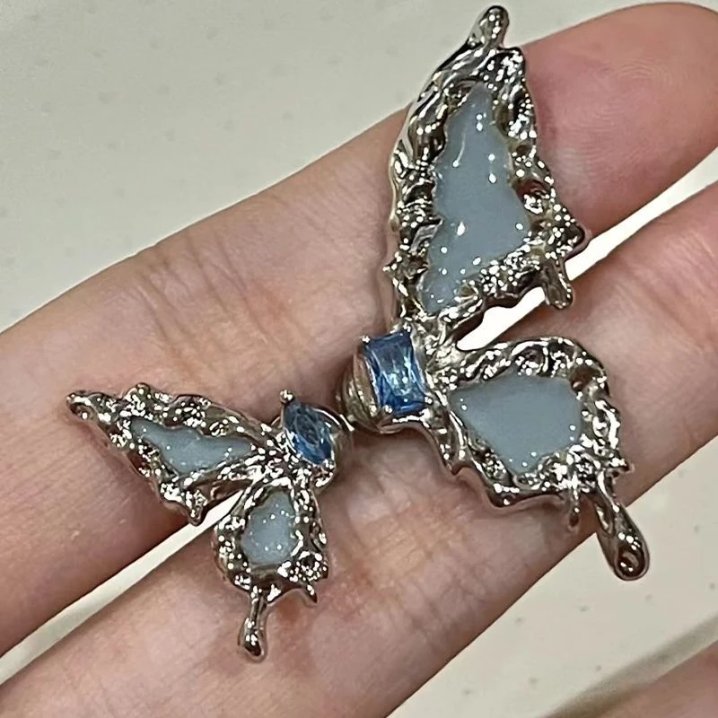 生化舞姬/蓝色蝴蝶耳环女小众时尚设计感耳钉高级感网红个性耳饰