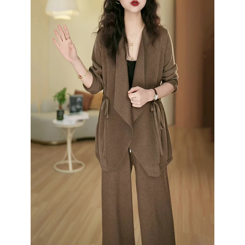 时尚休闲百搭夏季针织套装女春秋冬新款宽松显瘦阔腿裤套装两件套