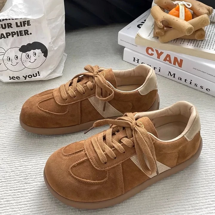 飞跃平底百搭德训鞋女2024秋冬新款真皮简约德训鞋板鞋休闲鞋