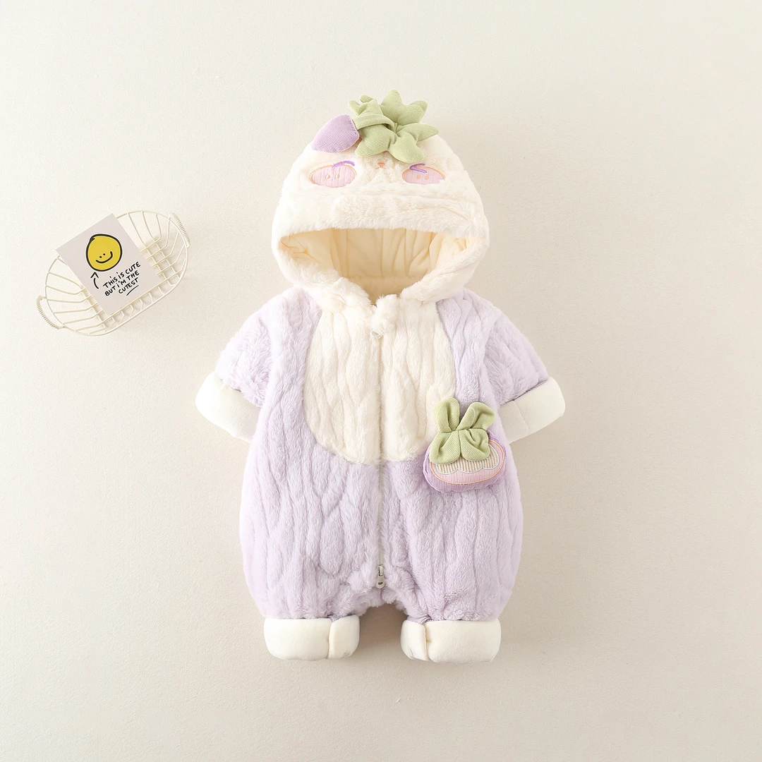 婴儿衣服外套冬装哈衣加绒夹棉保暖宝宝外出连体衣毛毛衣卡通