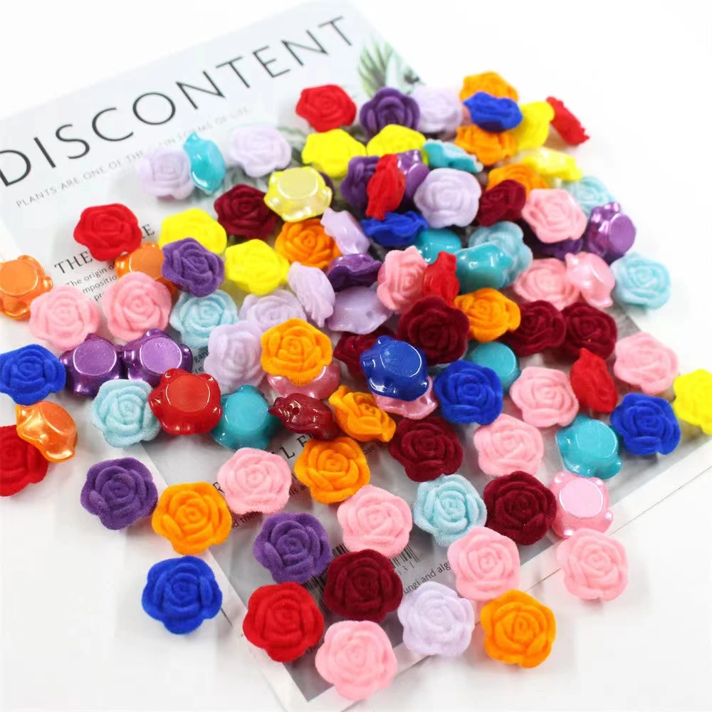 19mm复古植绒玫瑰花 通孔花瓣DIY手工编织花束串珠材料花芯