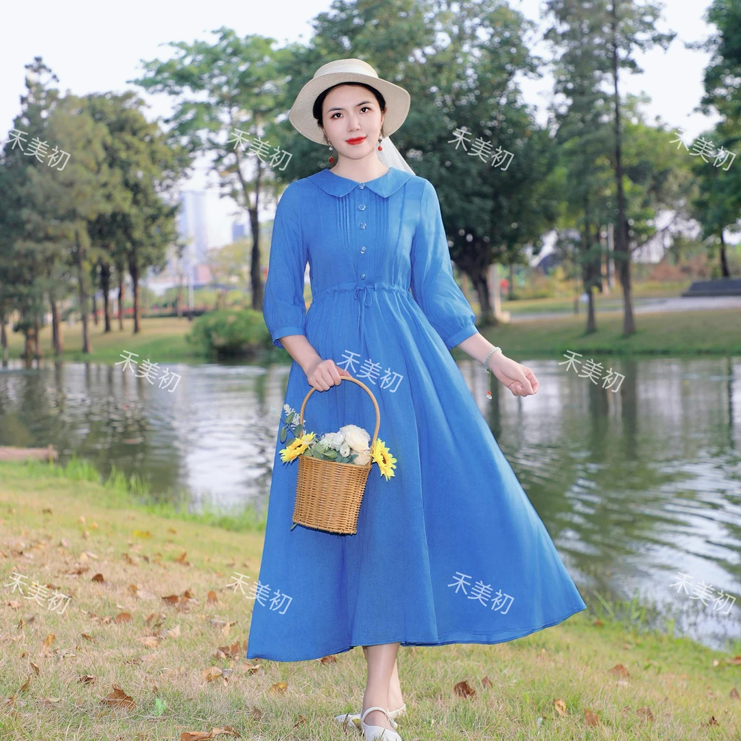 （8006）2024春夏新款复古气质文艺宽松显瘦显白棉麻民族风连衣裙