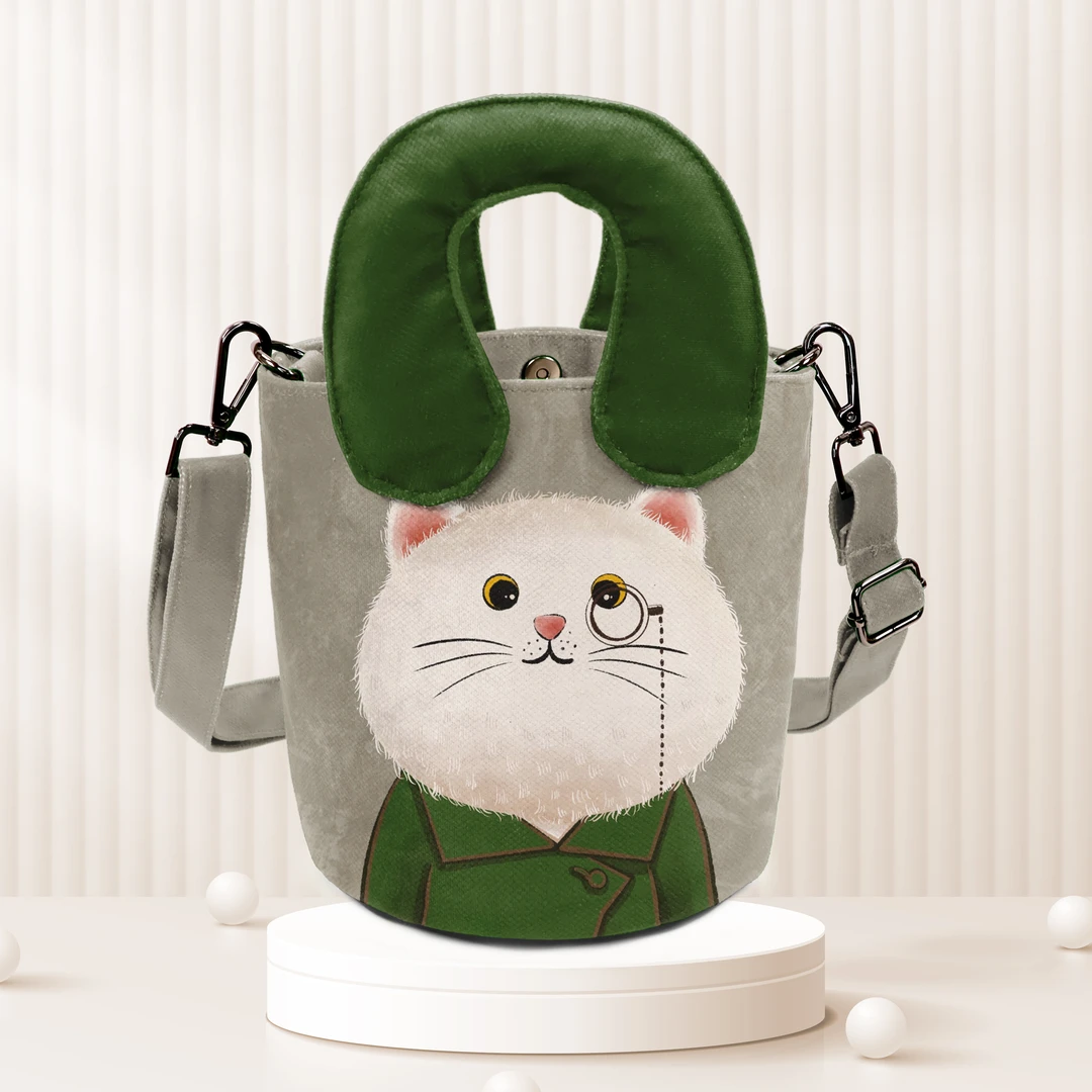 轻袋物语磁吸扣插画师原创休闲百搭马蹄桶包原创设计可单肩斜挎