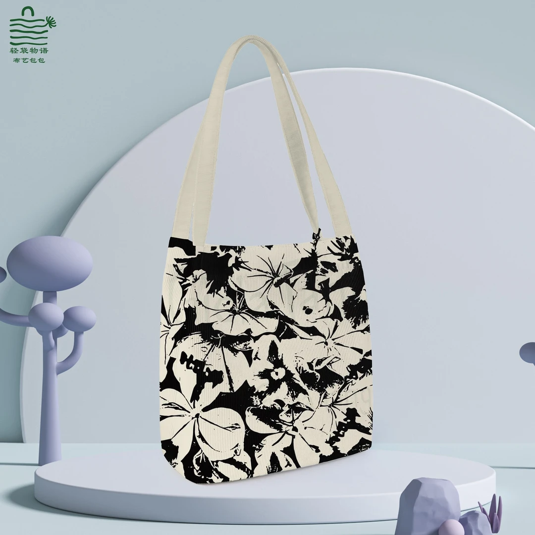 轻袋物语插画师可单肩手拎时尚涂鸦休闲百搭潮流学生灯芯绒水桶包