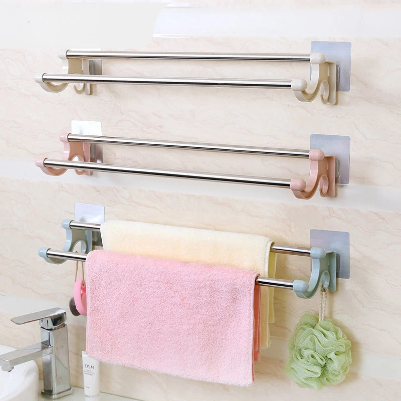 免打孔毛巾架卫生间置物架浴室厕所洗手间不锈钢挂毛巾杆挂式折叠