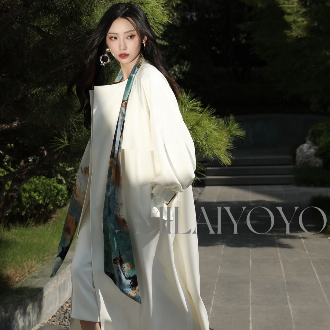 芈莱尤优—新款【月下白茶】时尚阔版风衣F24-6212-7