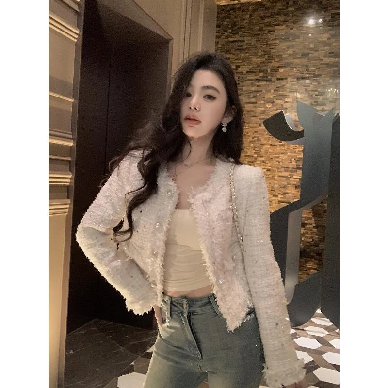 【QIUROUYAO邱肉瑶】白色高级感小个子气质千金短款小香外套女