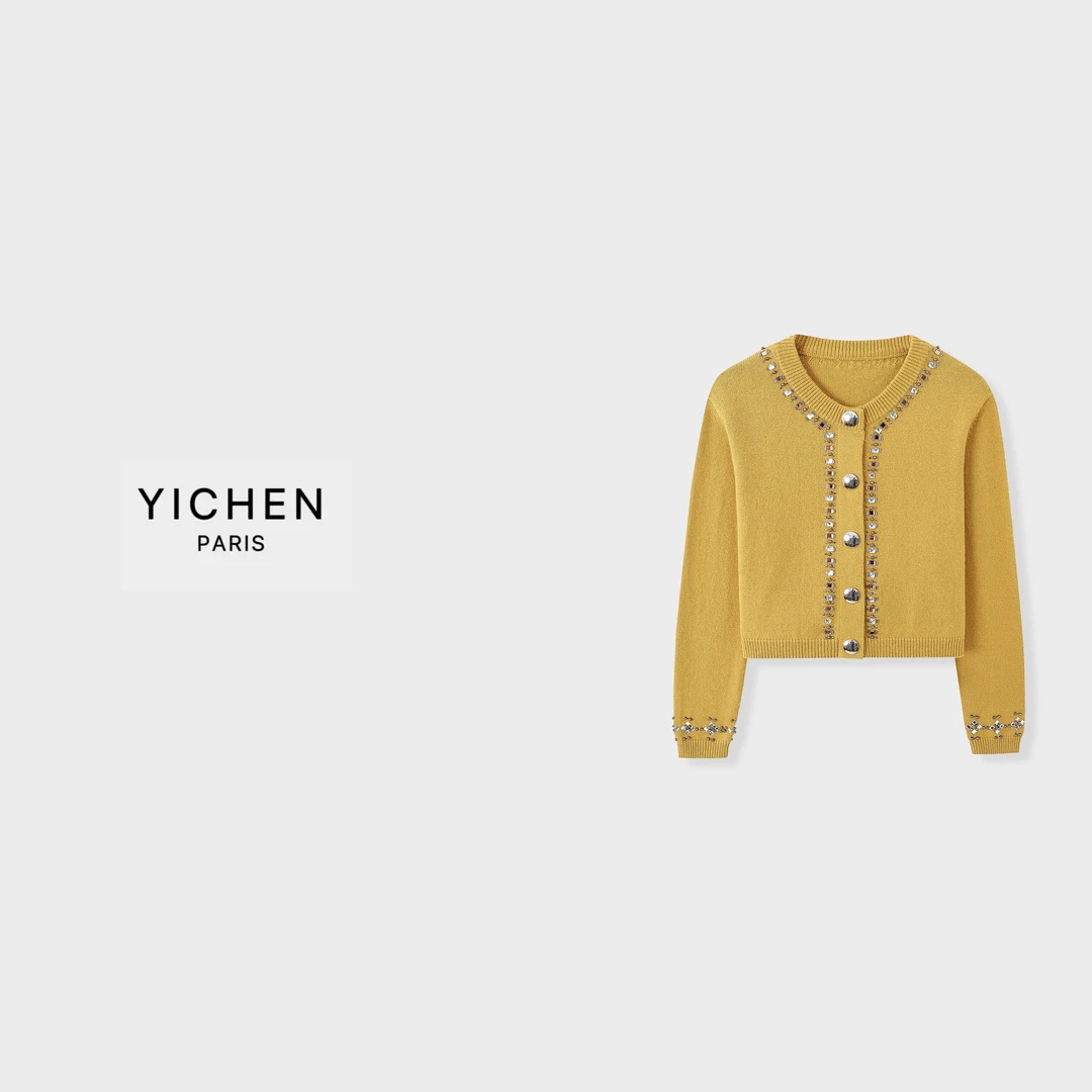 YC 重手工钉钻圆领单排扣毛衣外套-6022