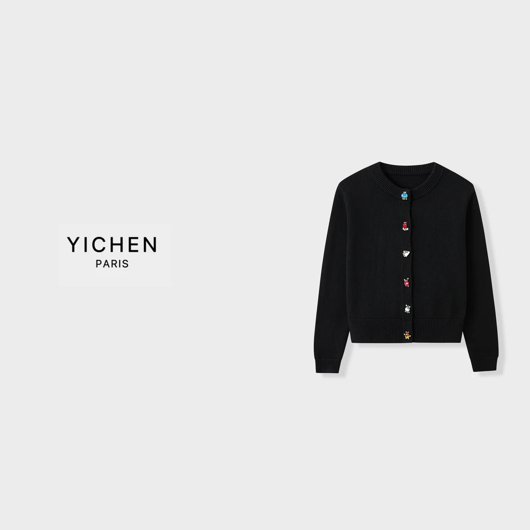 YC 重工彩色单排扣装饰圆领针织毛衣外套-2956