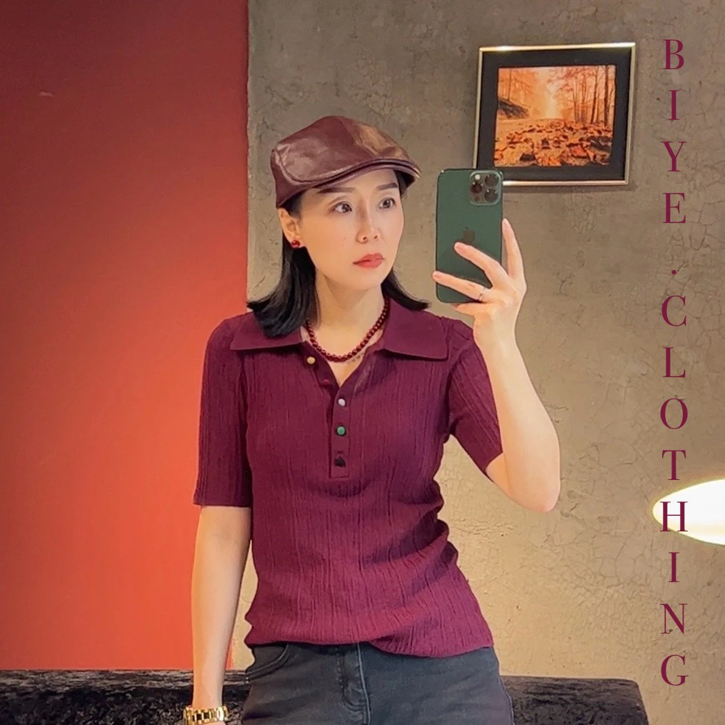 BIYE毕爷·服饰 气质减龄彩色钮扣修身法式针织上衣