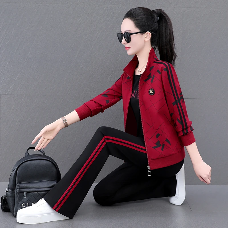 休闲气质运动服套装女春秋季女士高档时尚洋气中年妈妈装三件套