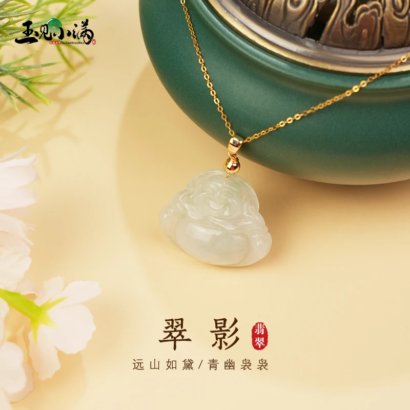 天然翡翠银扣头冰感精雕女戴佛吊坠时尚百搭小众雕刻复古简约