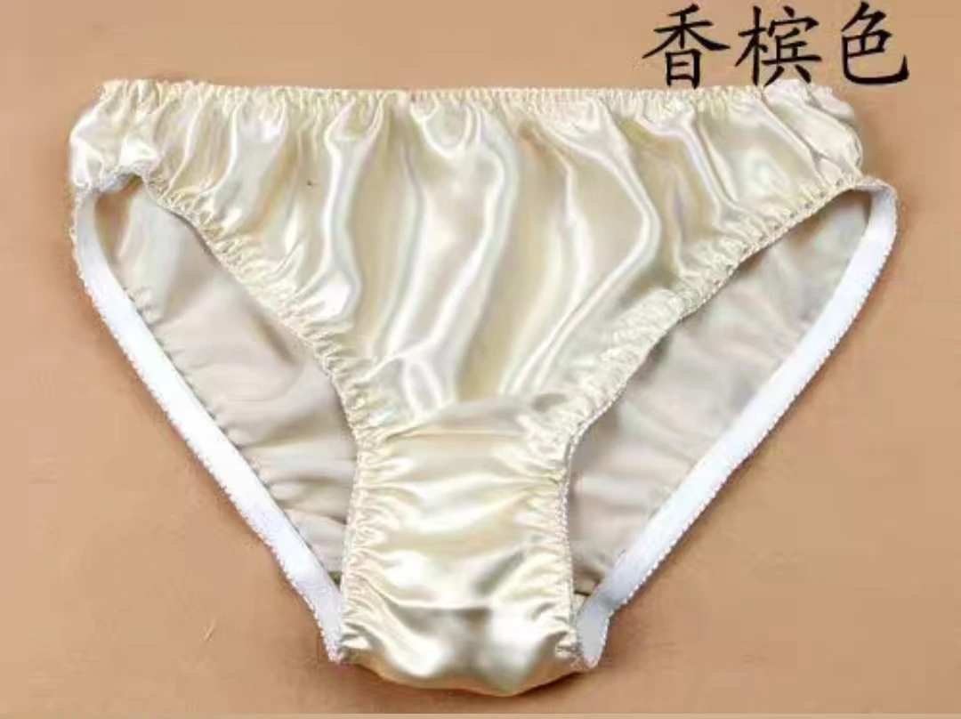 纯色 100%桑蚕丝真丝内裤女透气抗菌排汗舒适中腰光面三角裤