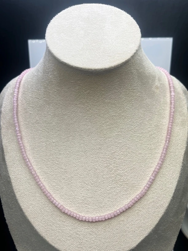 时尚美货 3*2mm算盘珠刻面粉猫眼刻面项链