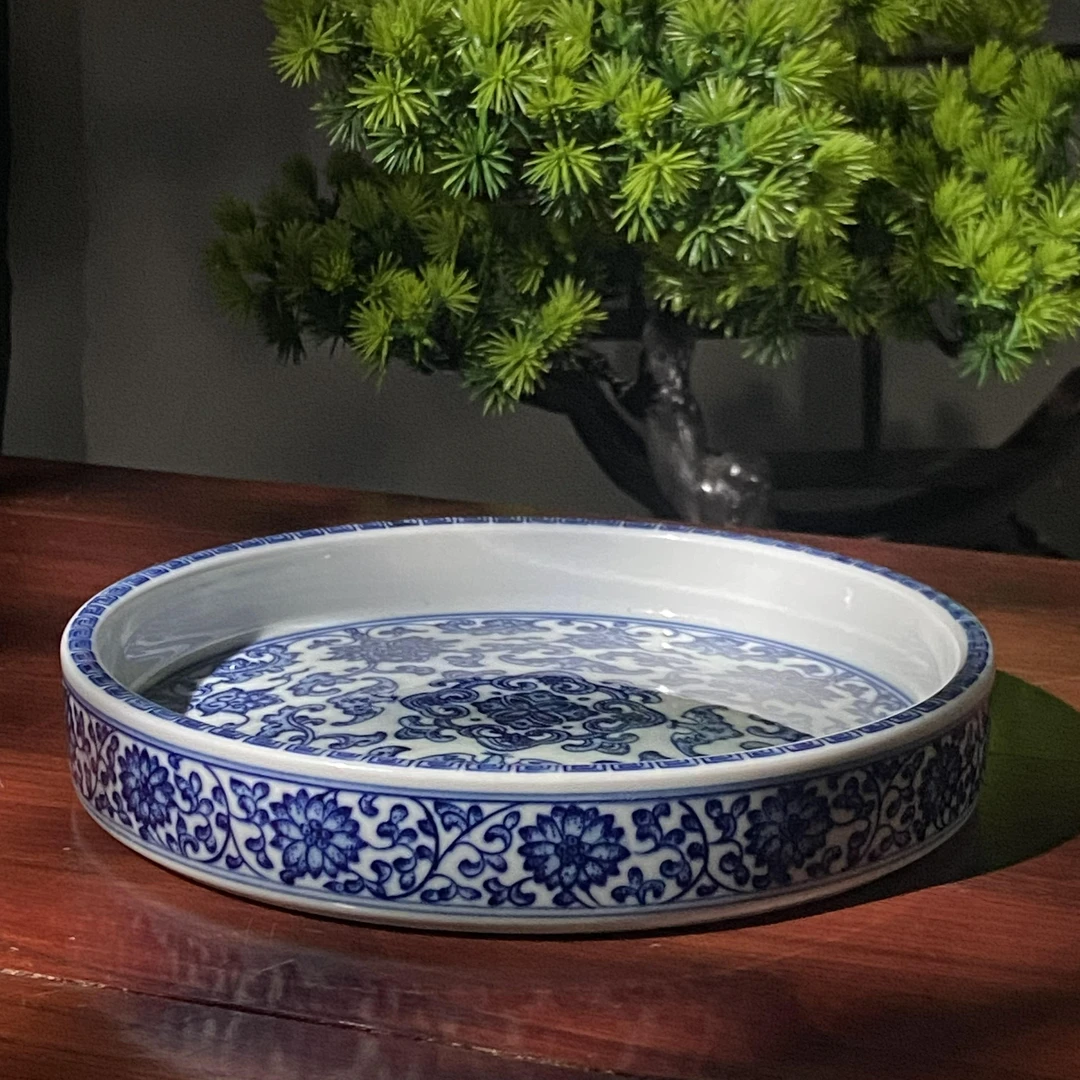 景德镇纯手工手绘柴窑青花福寿缠枝莲壶承赏盘摆件高端实用茶器