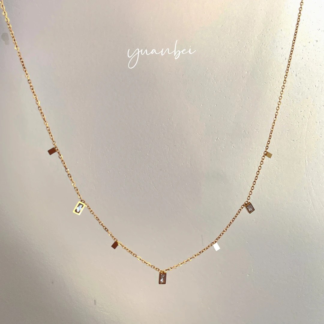 坠链均925银锆石 水滴形细14k锁骨链锆石小众气质项链女生礼物