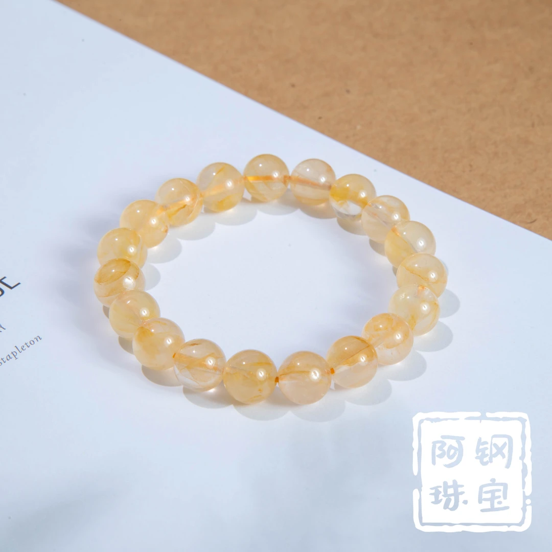 秋日金糖天然高品质黄胶花水晶单圈手链手串JH101带证书