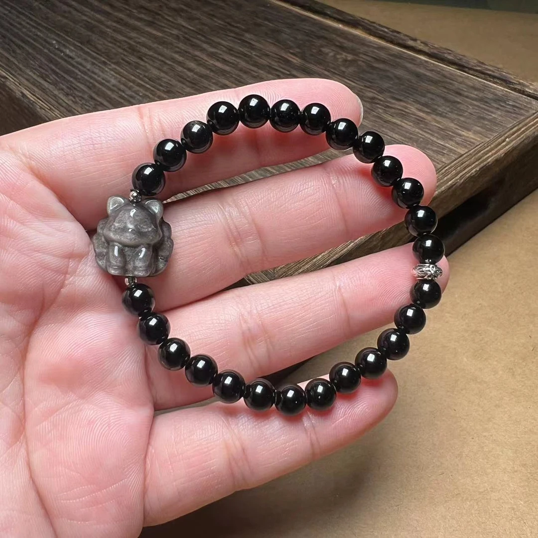 天然银曜凤九黑曜石DIY手串手链YS130多样性发其一