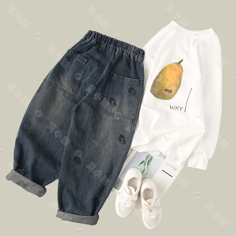 吴小越w664男童牛仔小明同学痞帅男孩秋装新款长裤春秋款大童
