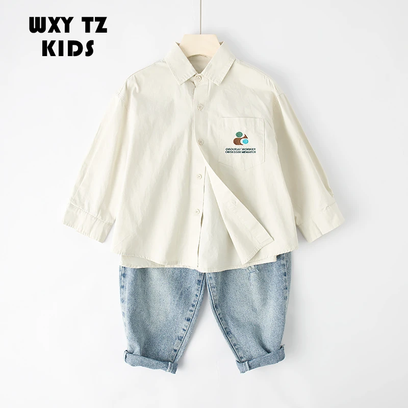 吴小越W079新品男童衬衫春秋翻领季新款洋气长袖尖领清新衬衫