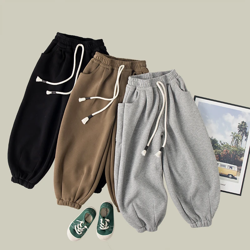 吴小越w265男童加绒韩版卫裤潮童加绒运动裤缩口中大童裤子加厚