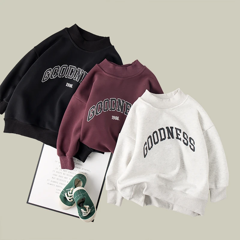 吴小越w261男童卫衣秋冬新款中大童潮牌洋气加绒印花长袖T恤