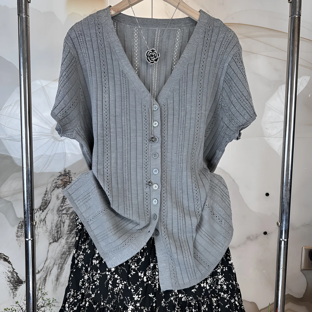 387大码短袖冰爽针织开衫宽松简约时尚大气针织衫直播紫色外搭