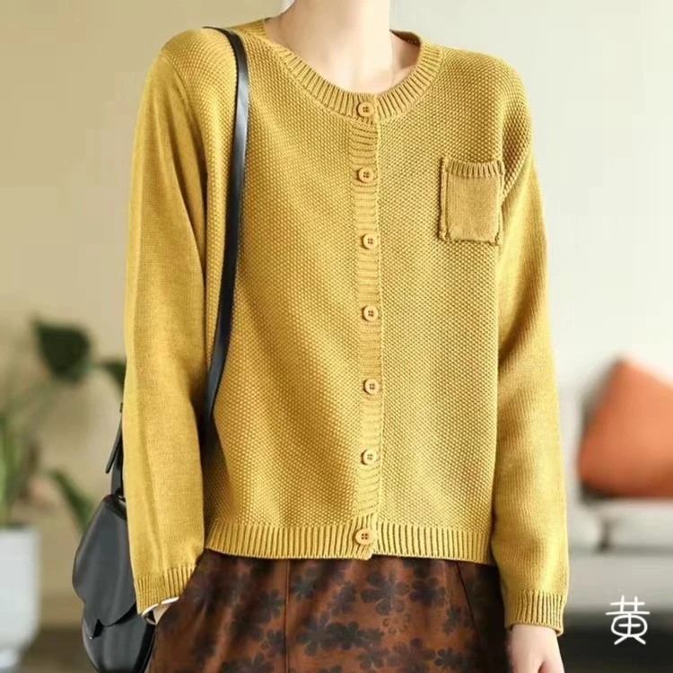 【丹丹家的】小口袋圆领宽松上衣百搭时尚秋冬针织衫开衫外套文艺风