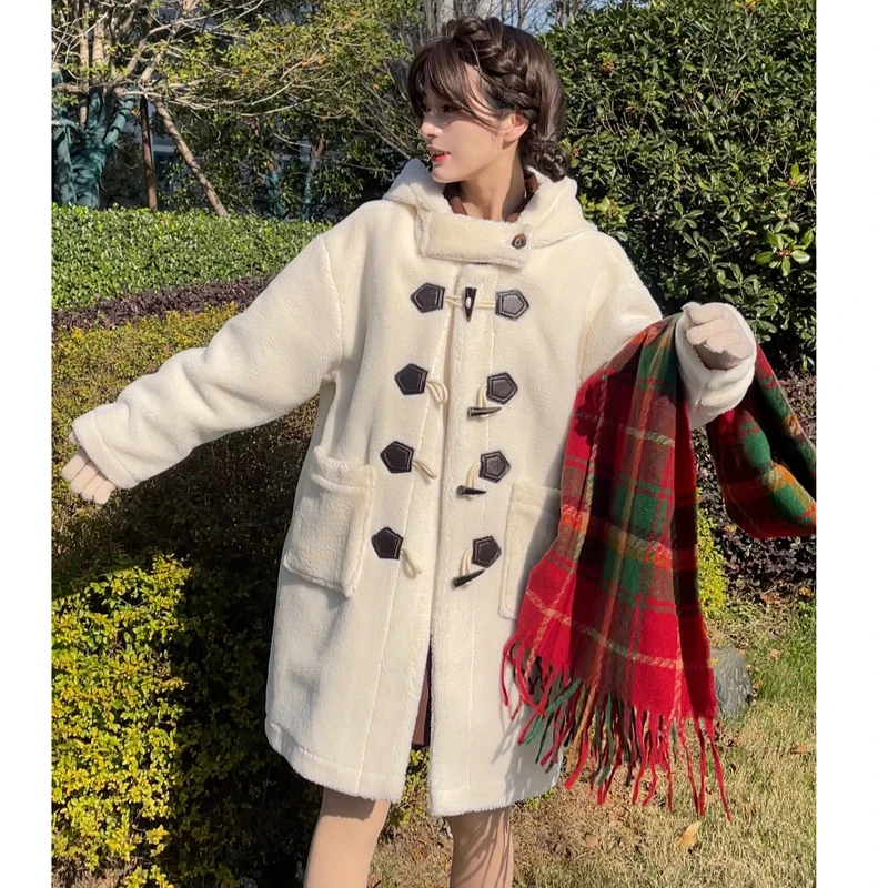 仿羊羔绒小颗粒棉服女2025中长款加绒厚超声波加棉衣外套保暖9896