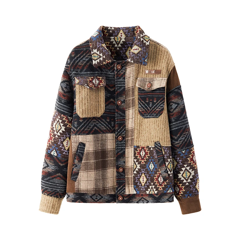 复古拼接外套女春秋2025新款宽松休闲百搭民族风小众夹克上衣4053