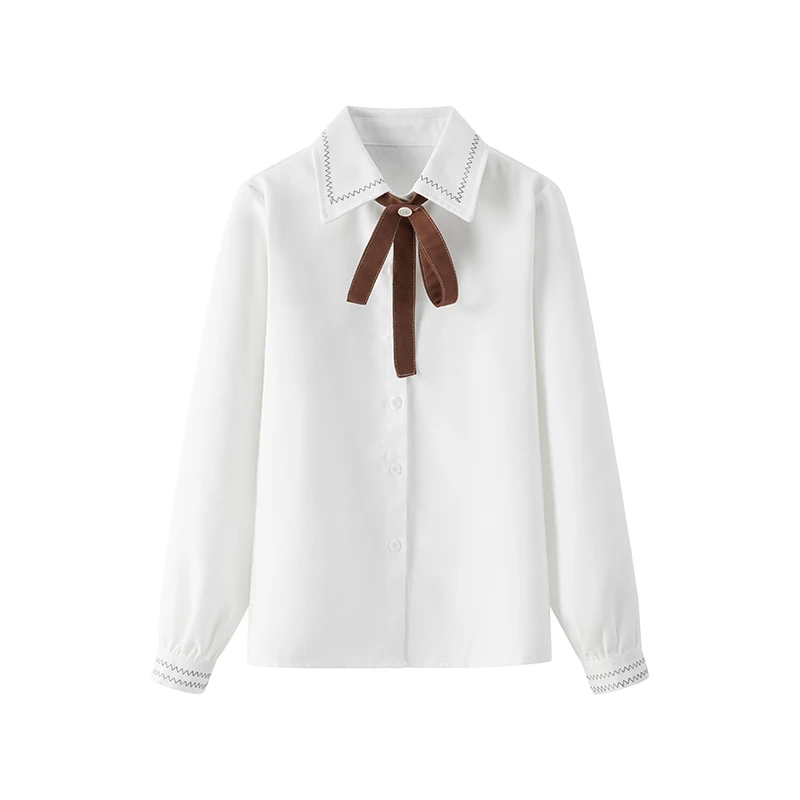 甜美减龄长袖衬衫女2025春秋新款休闲宽松学院风刺绣衬衣4072