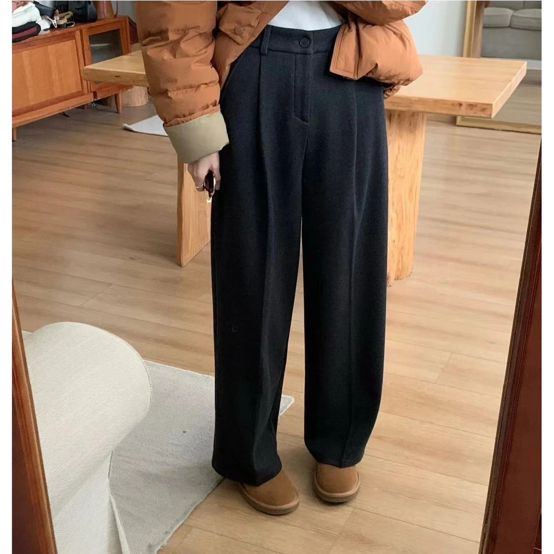 J-X6701#【加绒】这个冬天bi备的一条韩系显瘦休闲毛呢西裤~