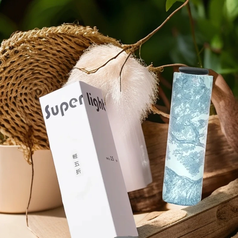 【超轻插画纹样款】15cm轻五折伞黑胶迷你太阳伞防晒晴雨两用便携伞