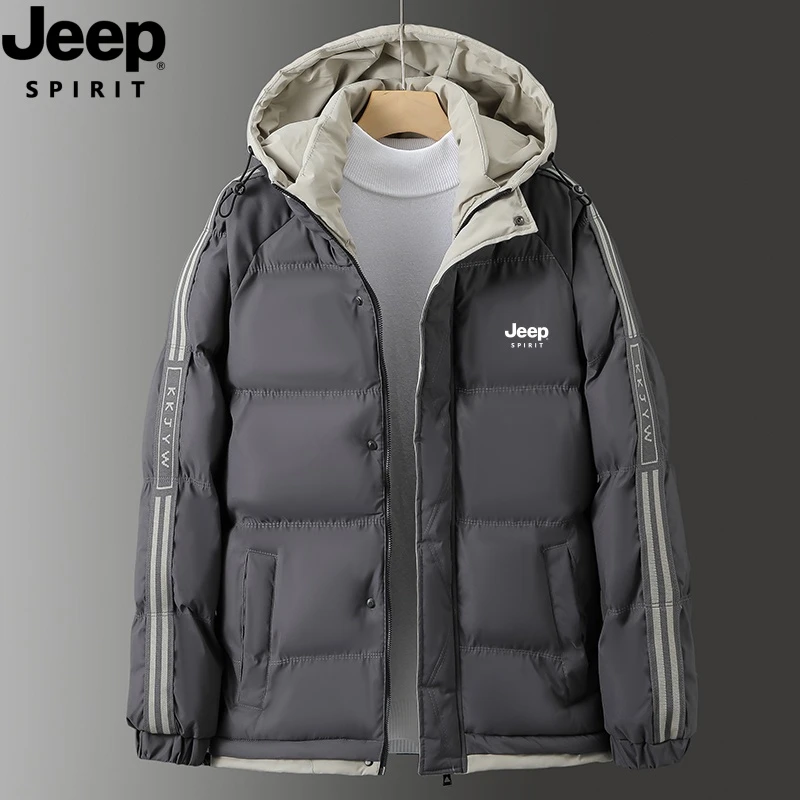 JEEP吉普男士冬季新款连帽棉衣简约百搭男厚棉袄防寒棉衣大码外套
