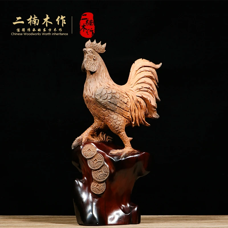 【二楠】【金鸡报晓】金丝楠木雕摆件