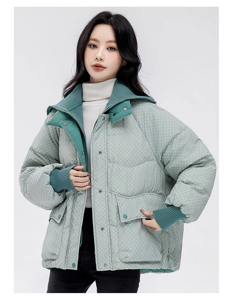 新款秋冬厚外套针织拼接外套女时尚百搭简约加厚宽松