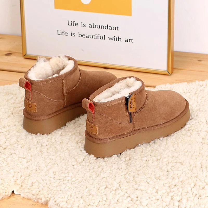 红蜻蜓牌短筒厚底雪地靴女2023新款冬季防水防滑平底加绒加厚保暖