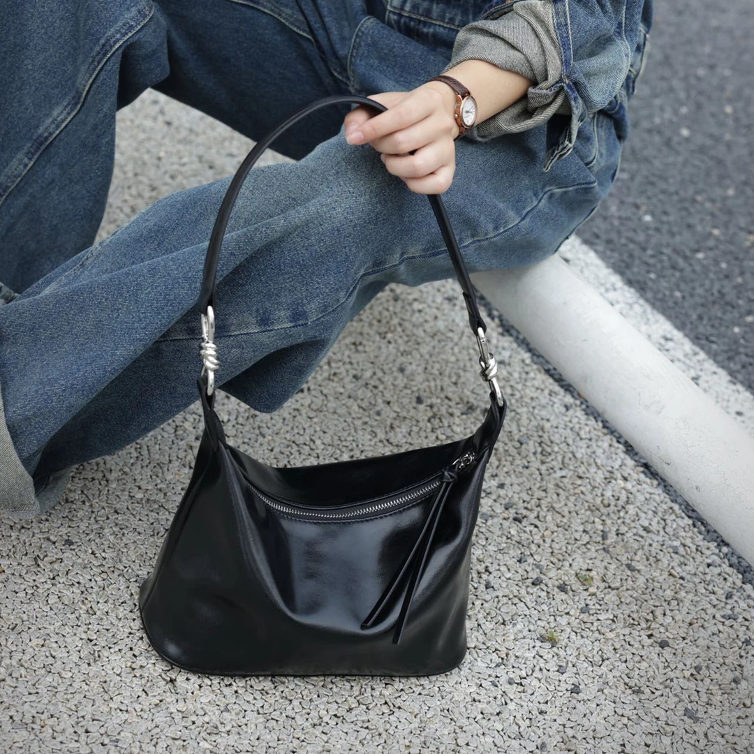 头层牛皮包包女2024新款托特包高级感腋下包小众设计单肩包斜挎包