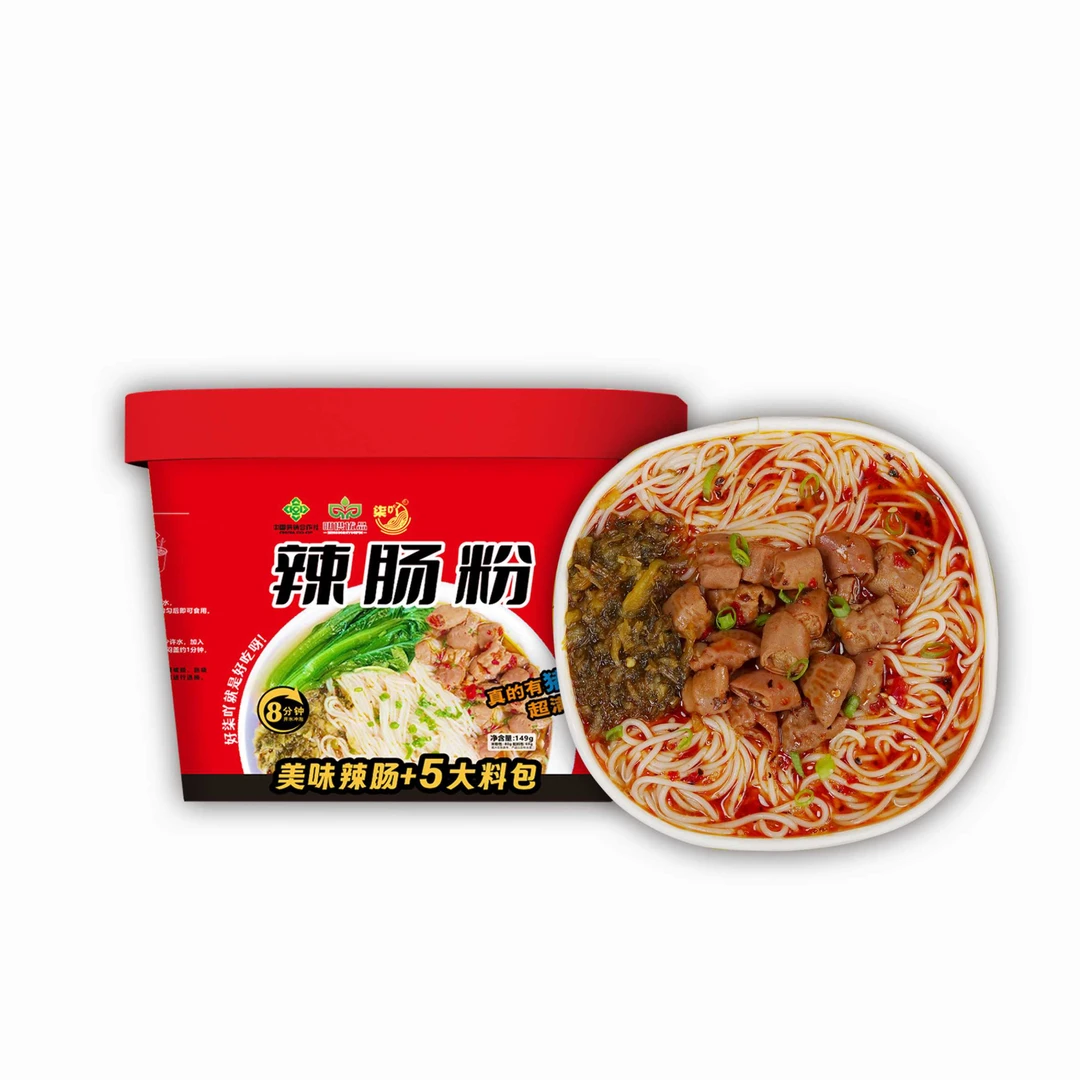 柒吖桶装辣肠粉开水冲泡速食米粉宿舍夜宵米粉免煮速食6桶装