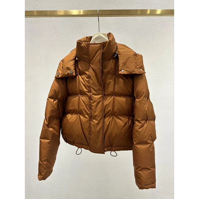 立领连帽收腰拼接羽绒服1227