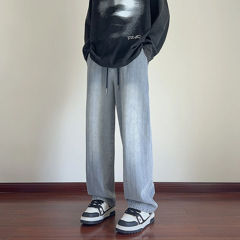 重磅美式复古vibe男款纹理抽绳牛仔裤高街水洗肌理感洗休闲裤