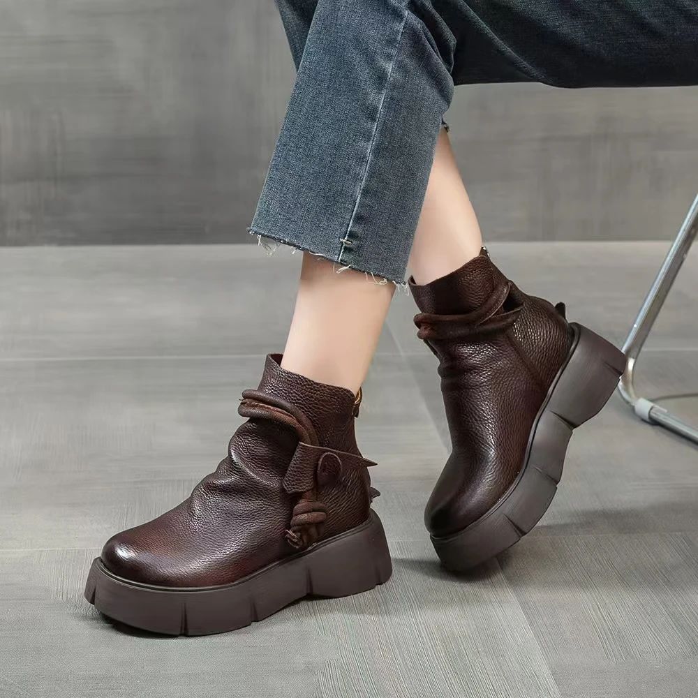 6713复古时尚牛皮松糕厚底舒适百搭休闲女靴