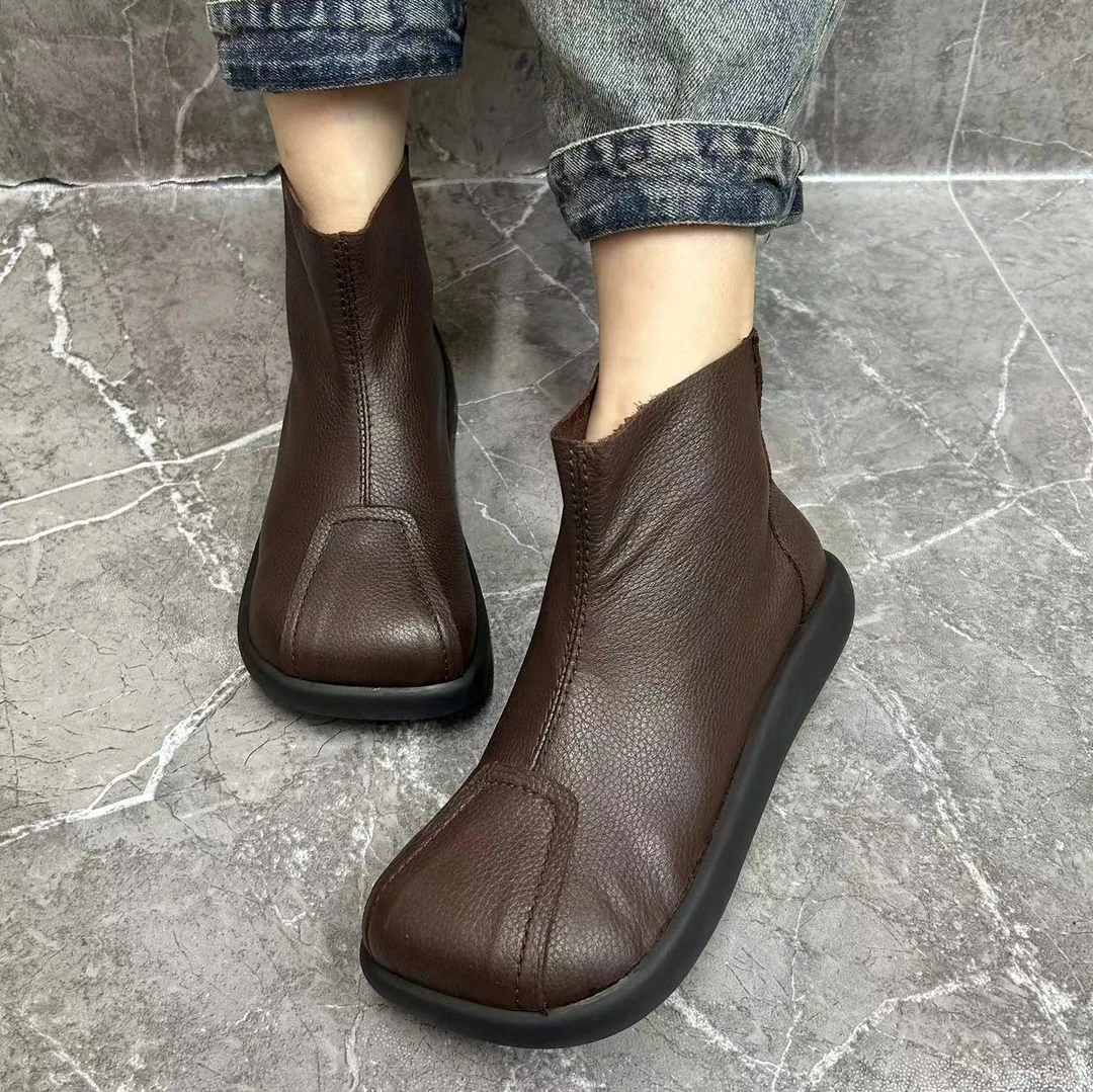 285A11秋冬季新款复古时尚百搭牛皮厚底舒适休闲女短靴