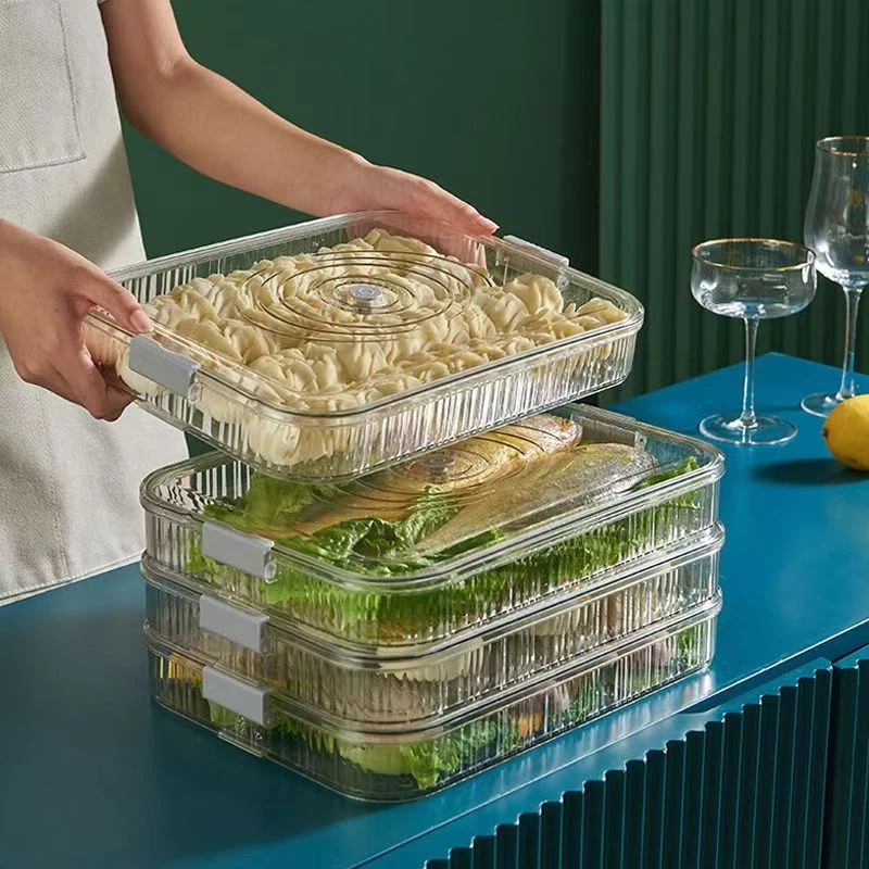 饺子收纳盒 冰箱收纳整理盒水饺保鲜盒密封冷冻盒饺子专用盘
