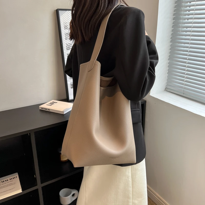 慵懒大包包女新款2024时尚简约单肩包上班通勤软皮水桶包女大容量