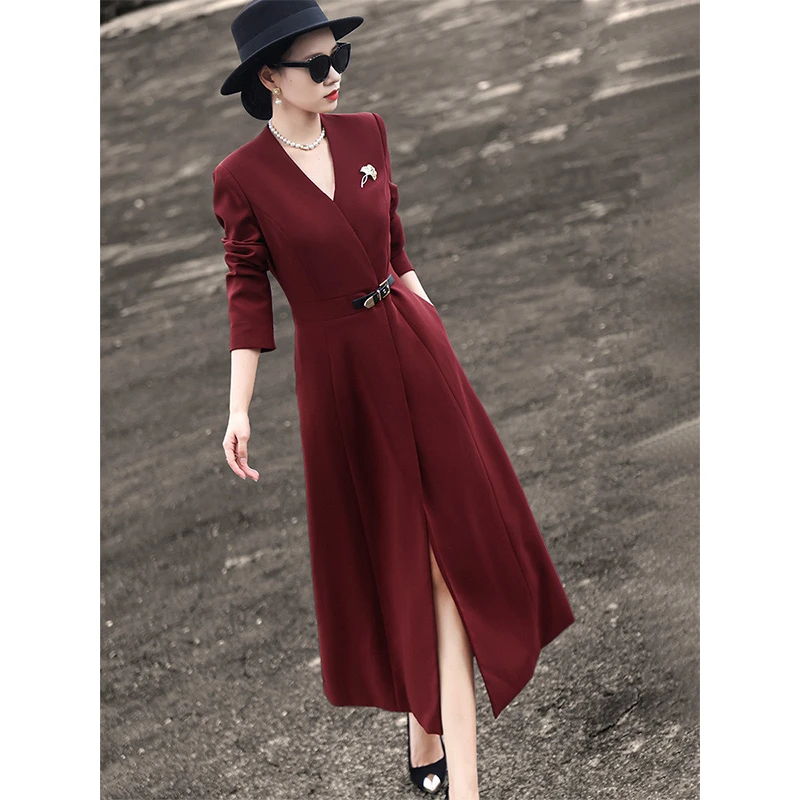 MEXCOCO/兰瑟儿秋季新款气质名媛优雅长袖西装连衣裙女775CL2107