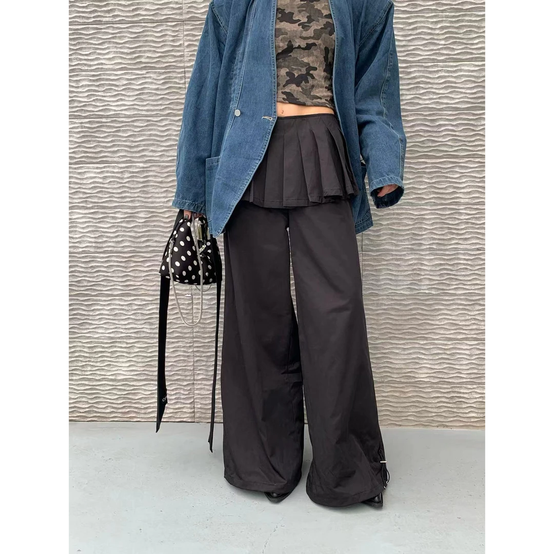 假两件拼接宽松休闲直筒裤7SH13144