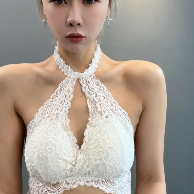 【妲己美背】纯欲风蕾丝性感挂脖抹胸式上衣 QE33A159