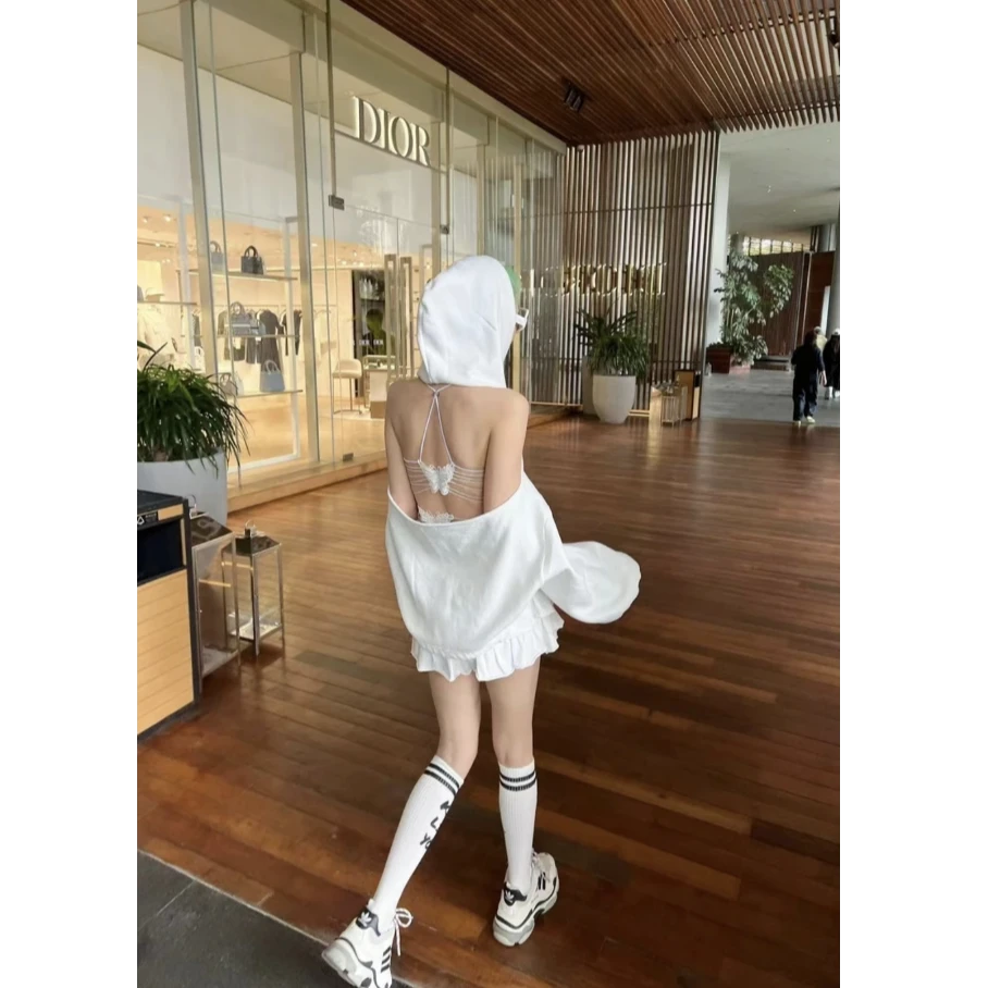 带帽刺绣露背套头宽松休闲长袖卫衣JEC41C13