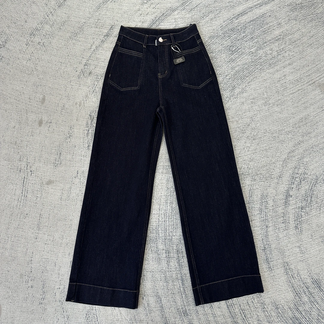 【6218-zz】不加绒口袋设计款高腰复古港风直筒牛仔裤